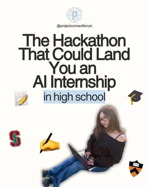 PCF post about a high school AI hackathon, featuring a student using a laptop